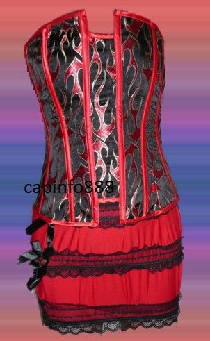 Sexy Red Fire Corset Bustier & Mini Skirt S L 2XL size  