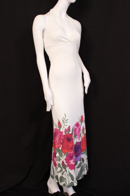 750 Valentino RED Dress Jersey Maxi Flowered 40 4 S #0008F5  