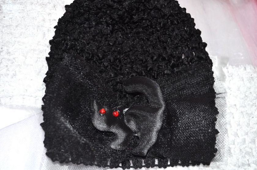 set halloween black cat tutu dress crochet beanie hat cap hair bow 
