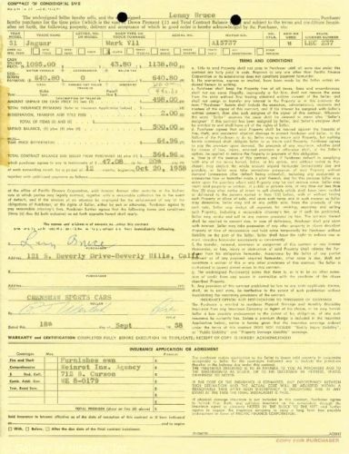 LENNY BRUCE   CONTRACT SIGNED 09/18/1958  