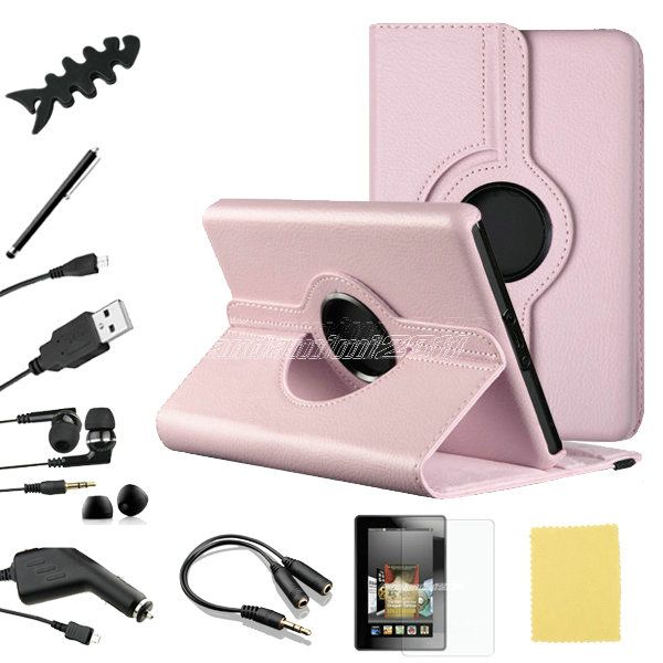 For Kindle Fire PU leather Case/Car Charger/USB Cable/Stylus/Ea 