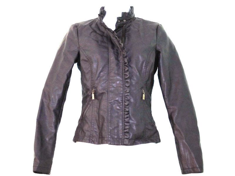 Esprit Womens Ruffle Faux Leather Jacket, Size 2, Blue  