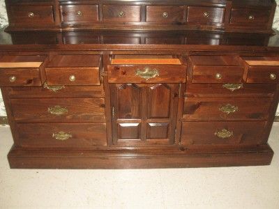   Old Tavern Antiqued Pine Triple Dresser with Mirrored Hutch Top  