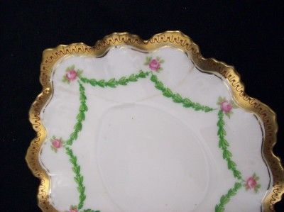 Antique MZ Austria Pink Rose Sauce Nut Condiment Bowl with Matching 
