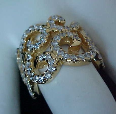   Opnework SCROLLS Micro Pave Signity cz Gold ep Cigar Band RING Sz7