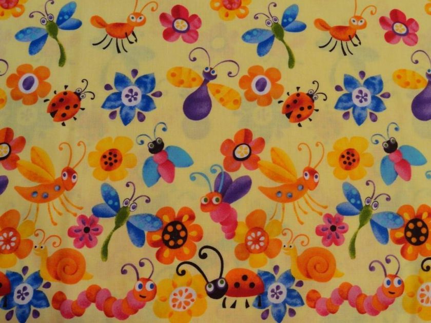 New 60 Wide Butterfly Ladybug Flower Border Fabric BTY  