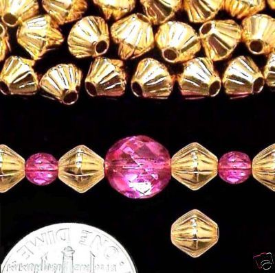 100 18k Gold Plated 6mm CORRUGATED Double Cone Beads  