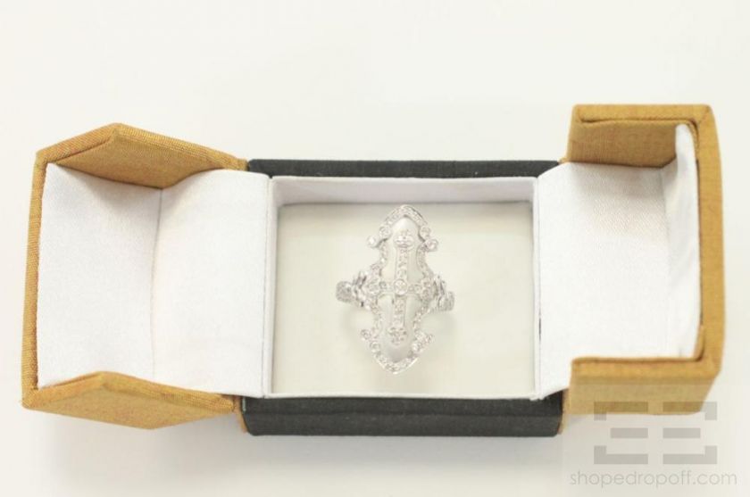   Collection 18K White Gold & Diamond Cross Shield Ring Size 7.5  