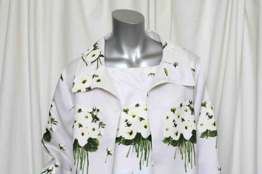 OSCAR DE LA RENTA*SILK*Roses Floral Shift Dress+Coat/Long Jacket 2 PC 