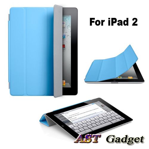Blue Magnetic Polyurethane Smart Case Cover For iPad 2  