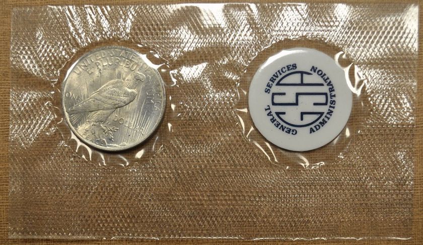   Uncirculated Peace Silver Dollar   GSA Soft Pack   No Envelope  