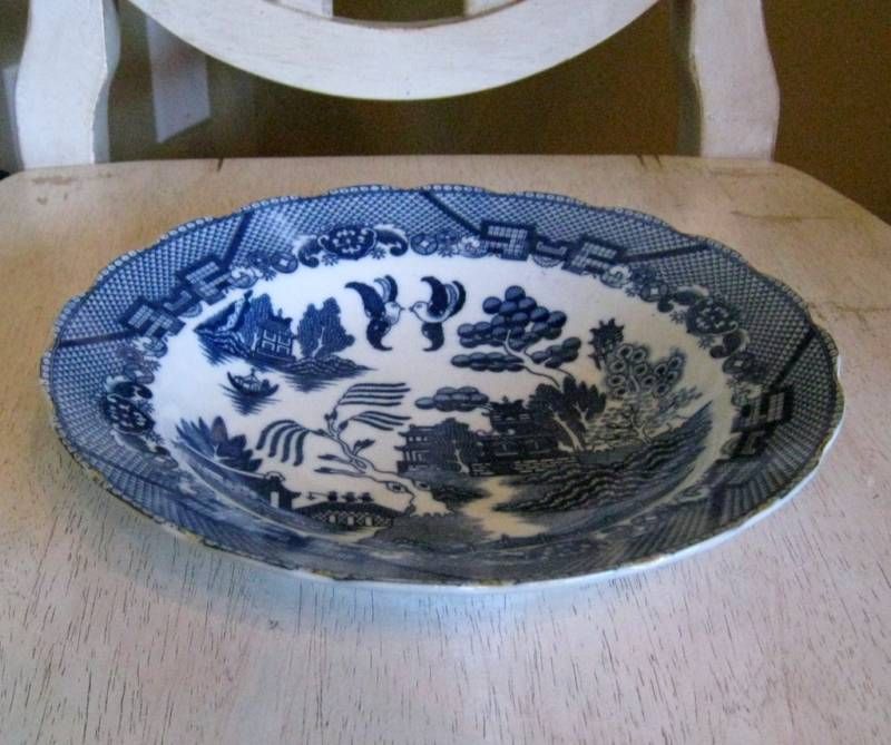 Vintage Blue Willow Scalloped Soup Bowl China Dish  
